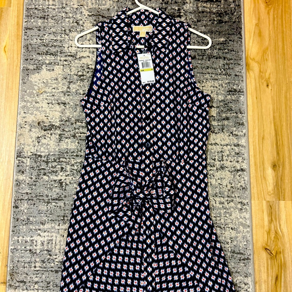 NWT!! Michael Kors geometric front-tie shirt dress, size 4